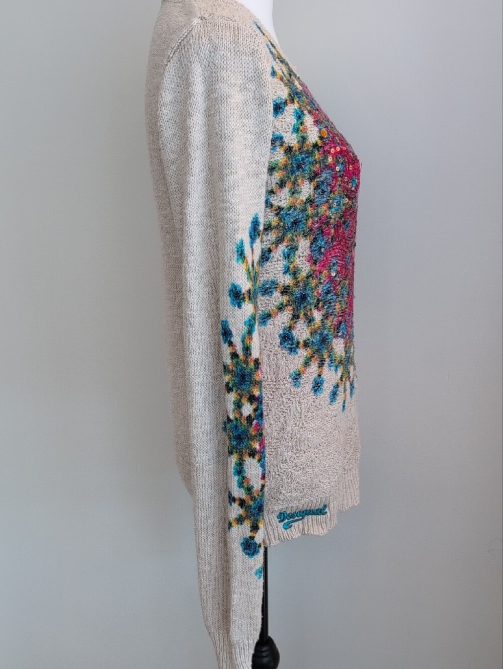 Vintage Desigual Mandala Sequin Knit Pullover Sweater Boho Chic XLARGE - Picture 5 of 10
